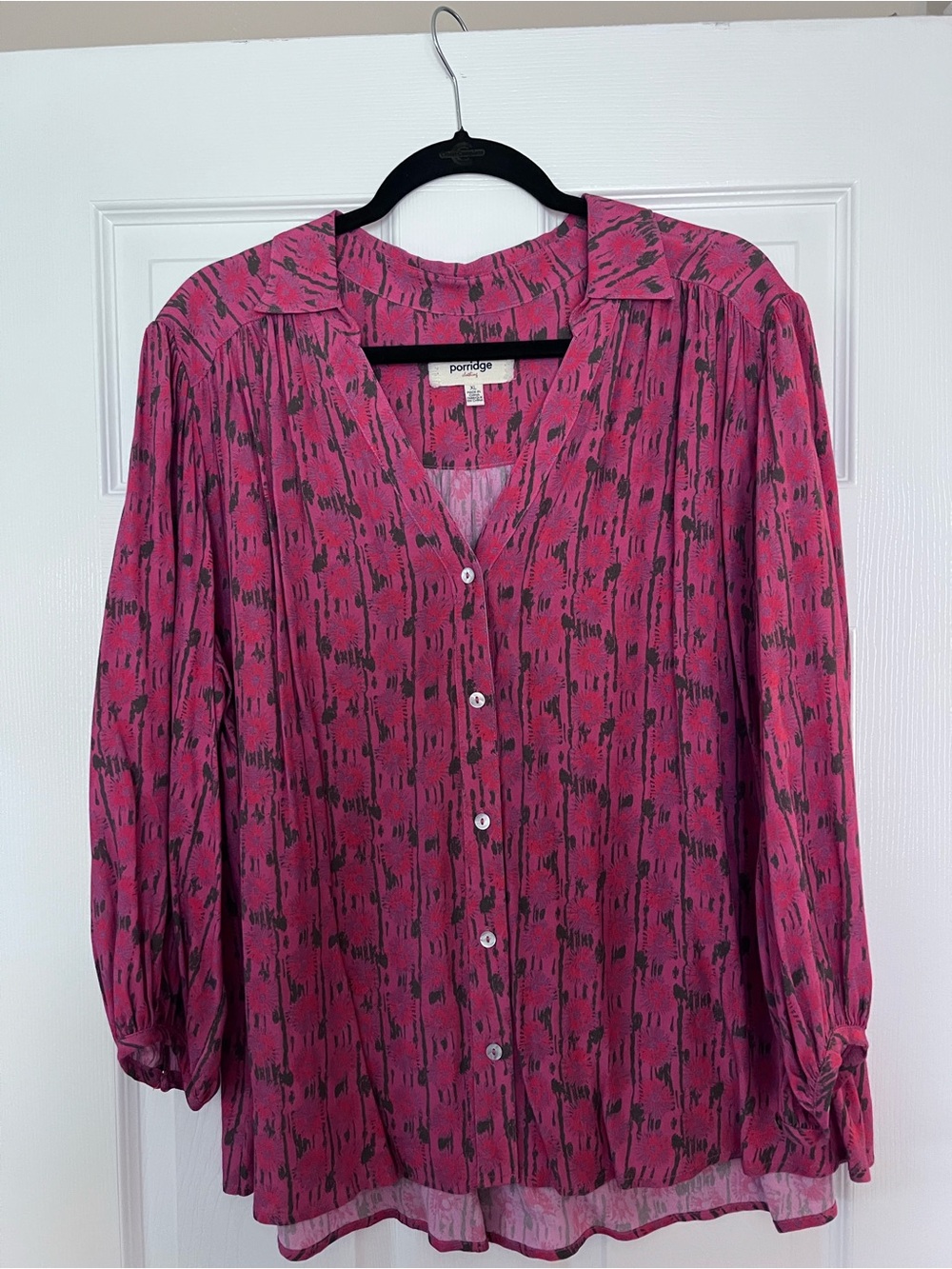 Anthropology Porridge Pink Patterned Button-Front Blouse